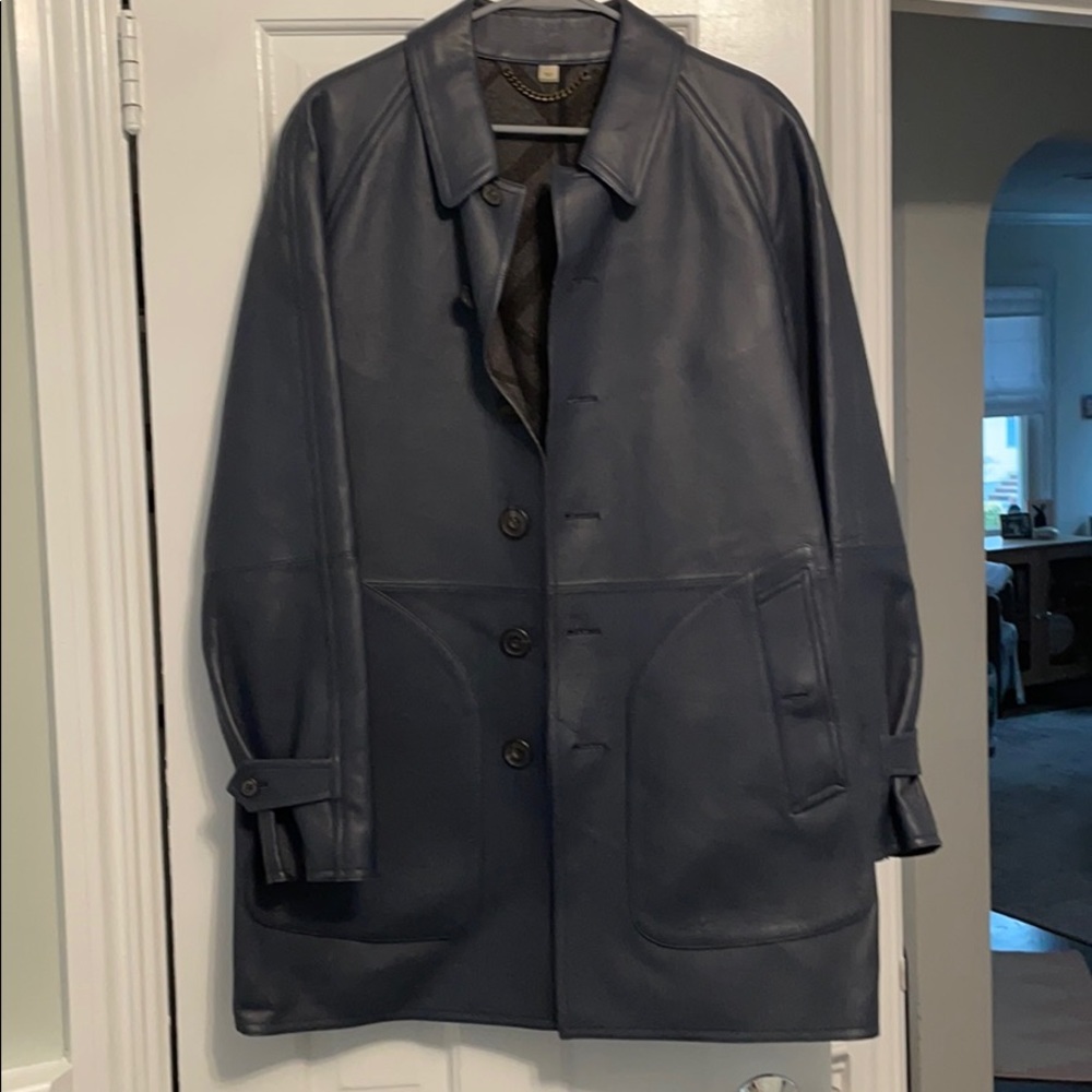 Burberry Men’s leather trench coat.
